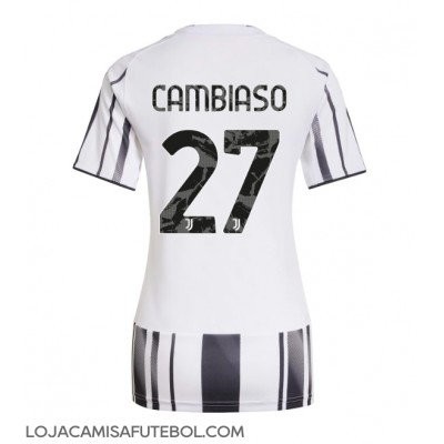 Camisa de Futebol Juventus Andrea Cambiaso #27 Equipamento Principal Mulheres 2025-26 Manga Curta Camisa de Futebol Juventus Andrea Cambiaso #27 Equipamento Principal Mulheres 2025-26 Manga Curta
